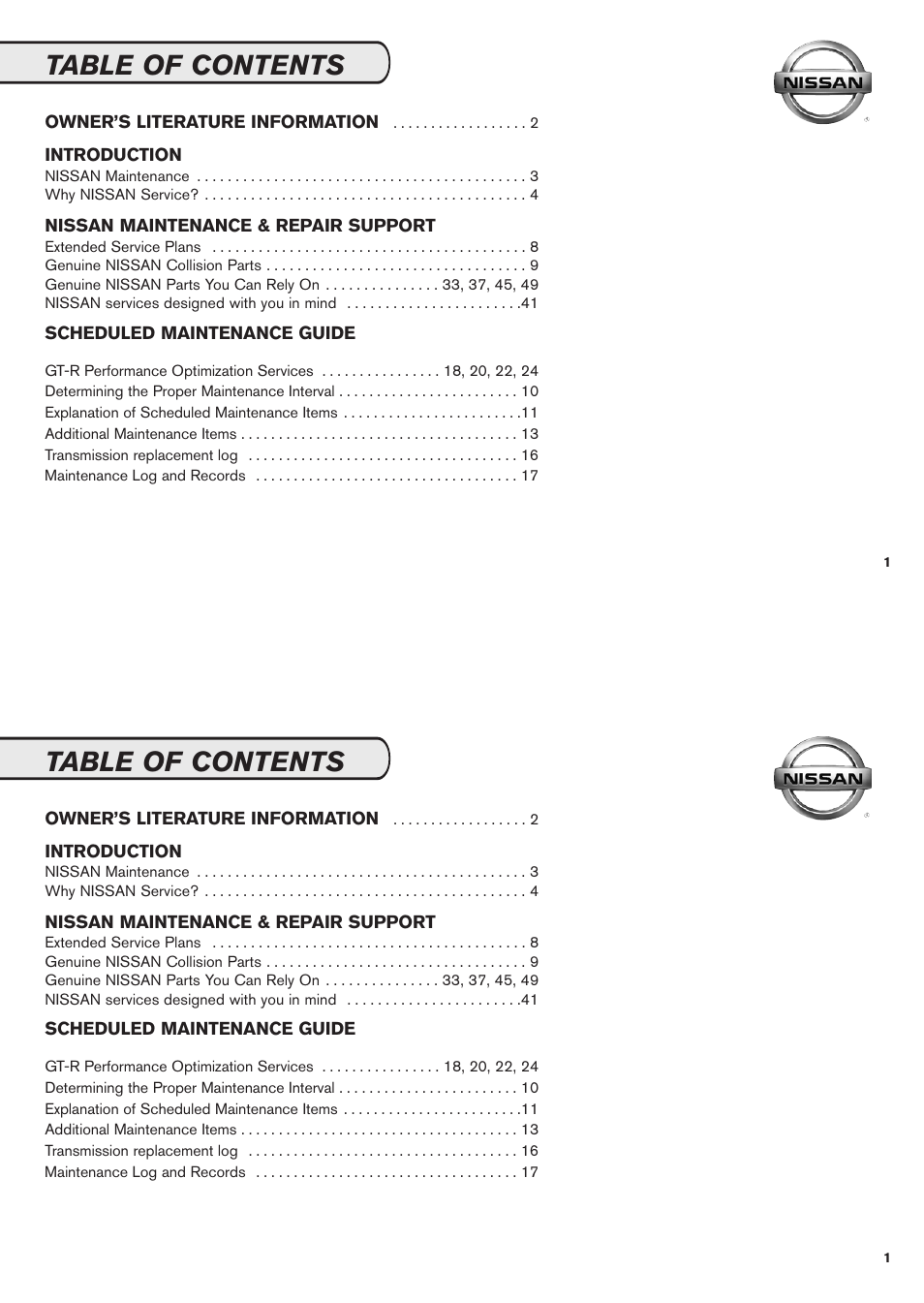 NISSAN 2011 GT-R User Manual | Page 3 / 56