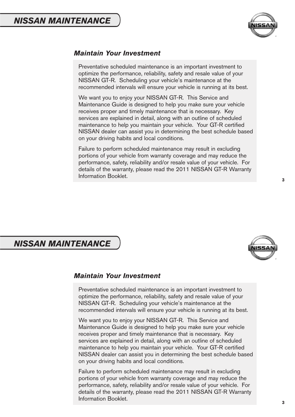 Nissan maintenance | NISSAN 2011 GT-R User Manual | Page 5 / 56
