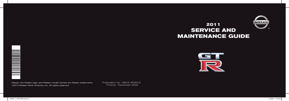 Service and maintenance guide | NISSAN 2011 GT-R User Manual | Page 56 / 56