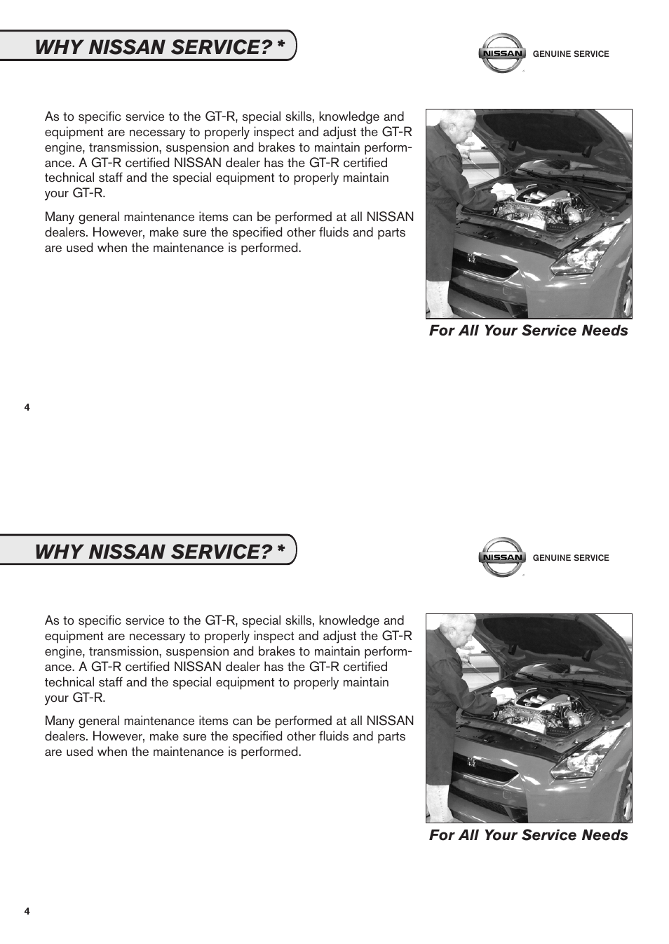 Why nissan service | NISSAN 2011 GT-R User Manual | Page 6 / 56