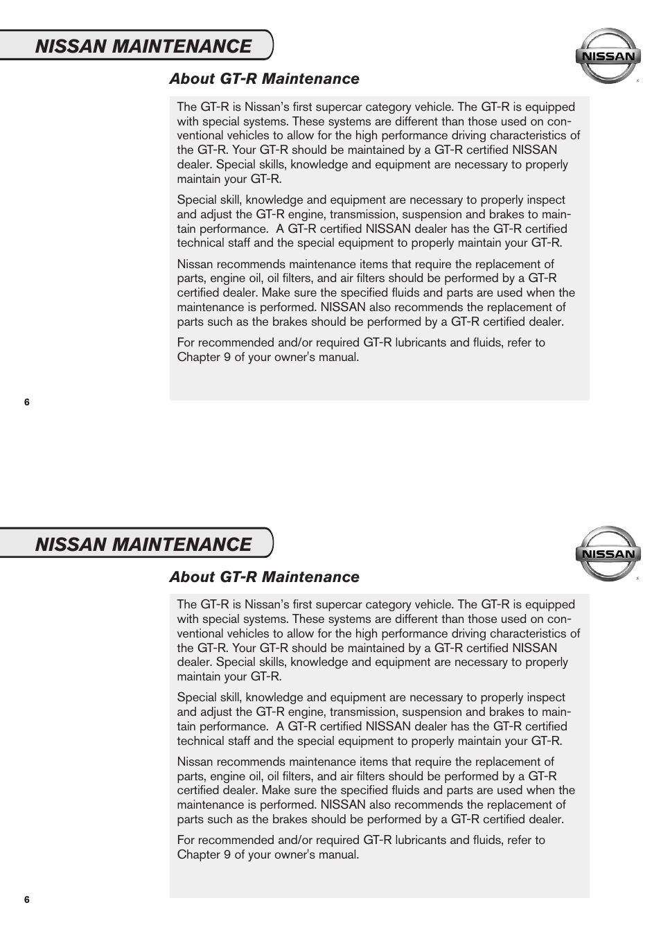 Nissan maintenance | NISSAN 2011 GT-R User Manual | Page 8 / 56