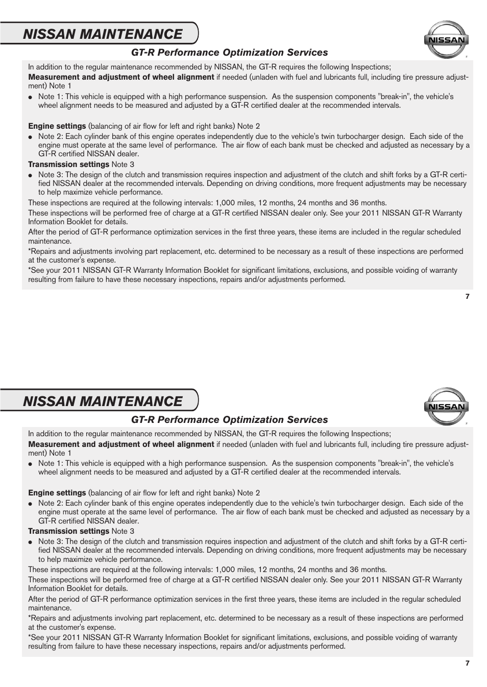 Nissan maintenance, Gt-r performance optimization services | NISSAN 2011 GT-R User Manual | Page 9 / 56