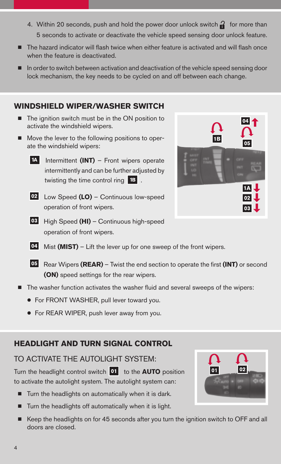 Windshield wiper/washer switch | NISSAN 2009 Armada User Manual | Page 6 / 44