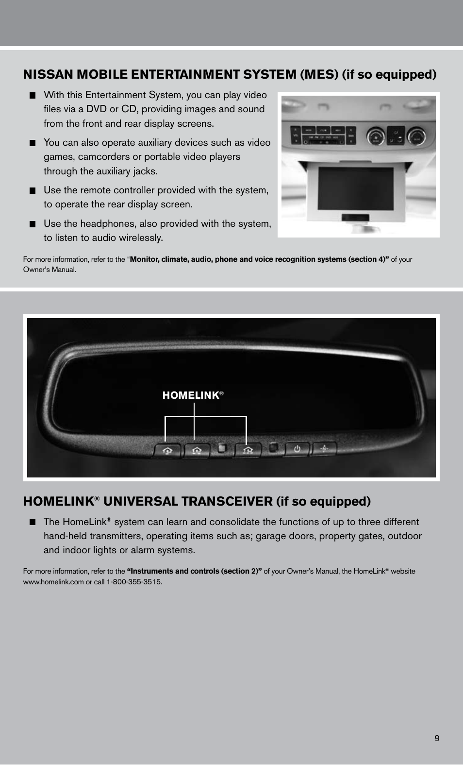 Homelink, Universal transceiver (if so equipped) | NISSAN 2011 Armada User Manual | Page 11 / 12