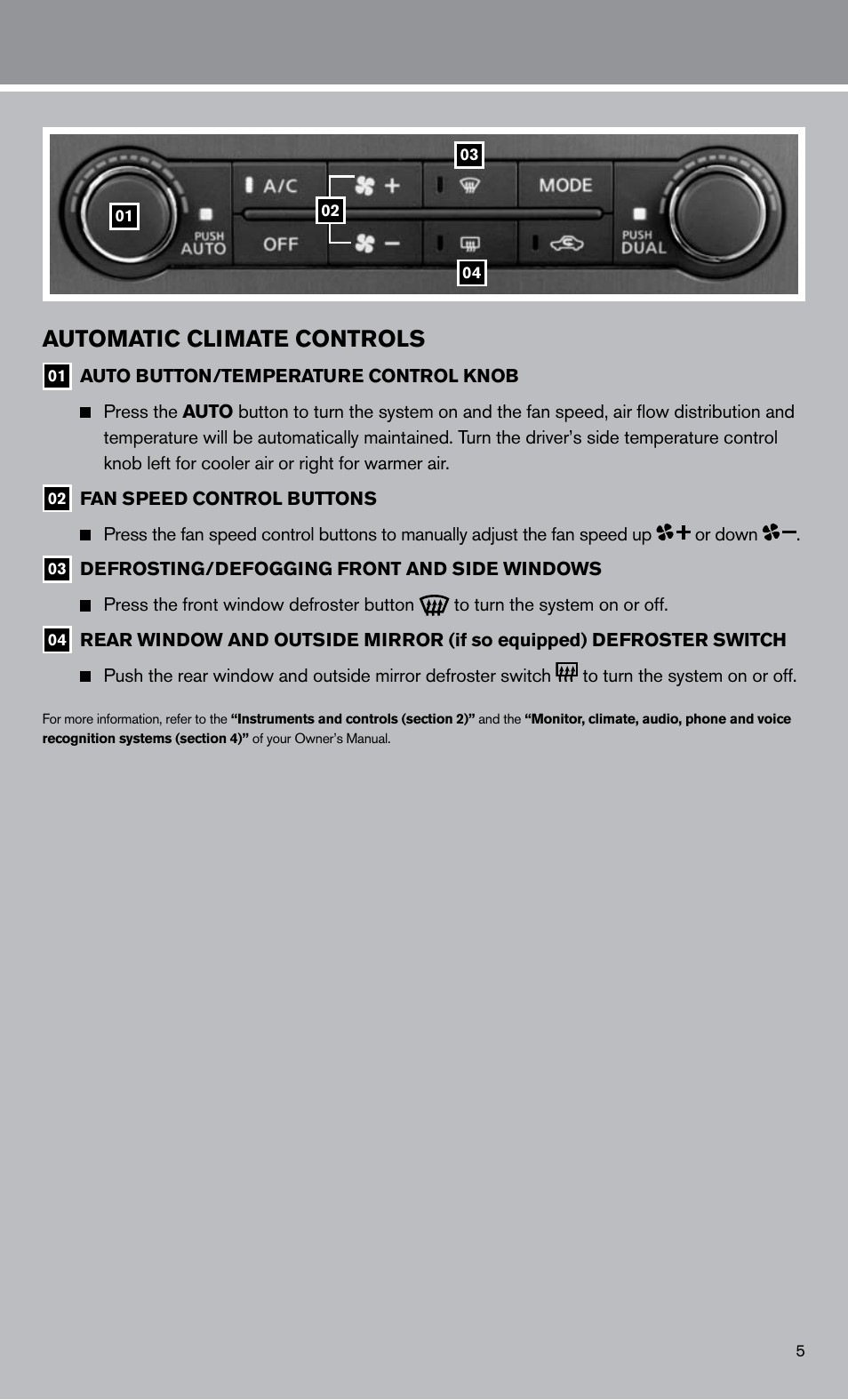 Automatic climate controls | NISSAN 2011 Armada User Manual | Page 7 / 12