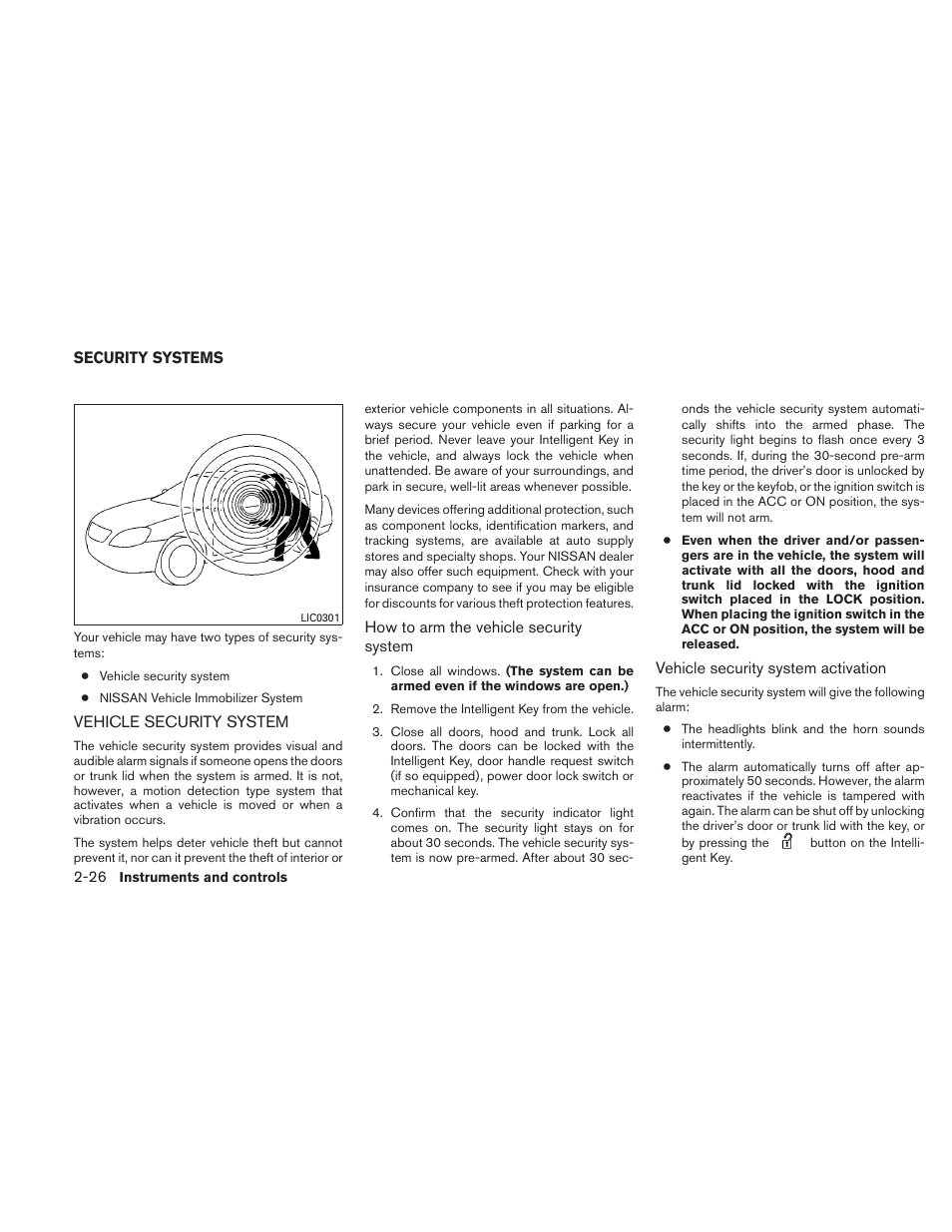 Security systems -26, Vehicle security system -26 | NISSAN 2011 Altima Coupe User Manual | Page 105 / 446