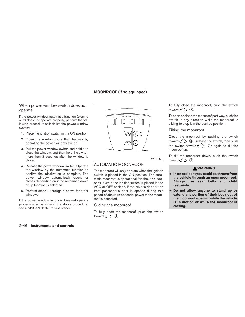 Moonroof (if so equipped) -46, Automatic moonroof -46 | NISSAN 2011 Altima Coupe User Manual | Page 125 / 446