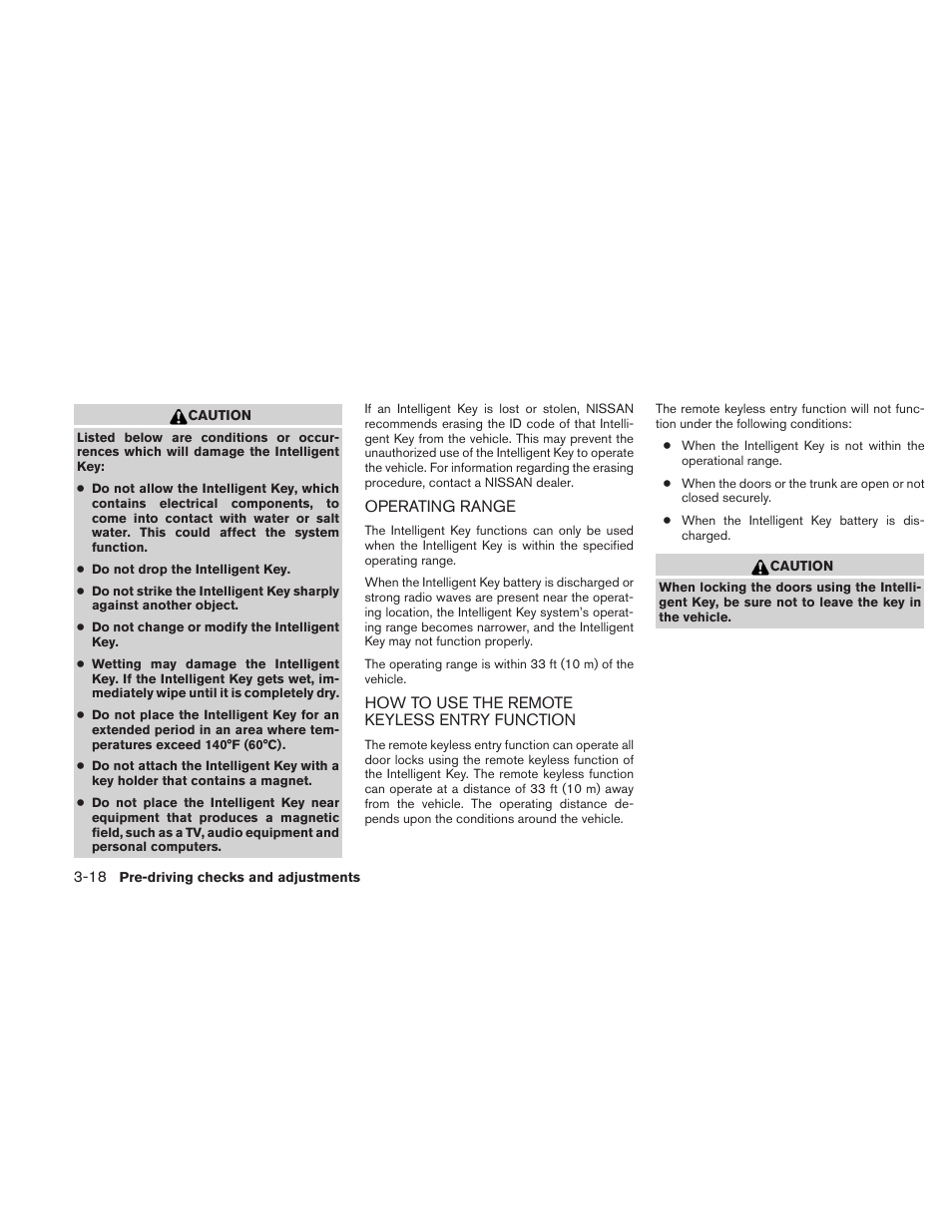 Operating range -18, How to use the remote keyless entry function -18 | NISSAN 2011 Altima Coupe User Manual | Page 153 / 446