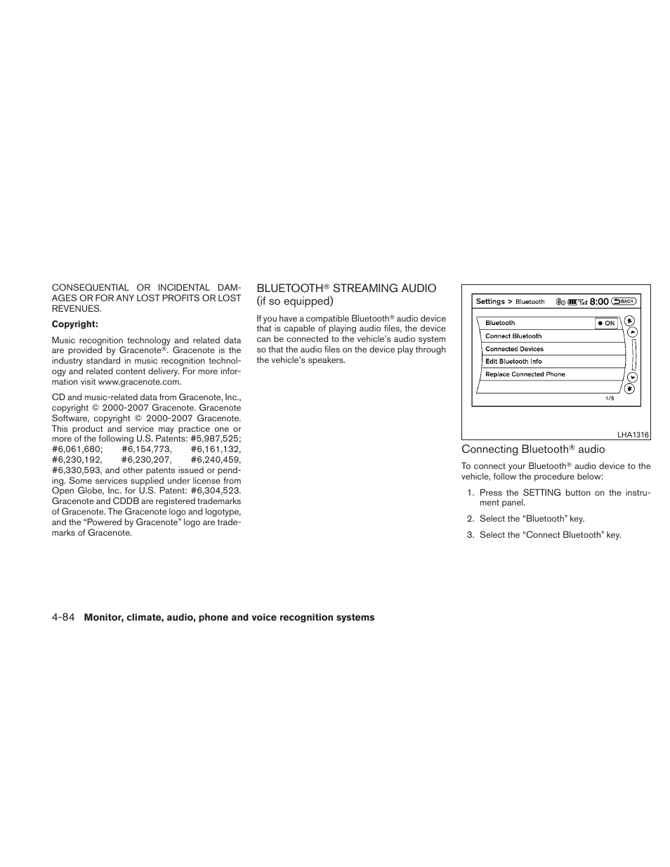 Bluetooth, Streaming audio (if so equipped) -84 | NISSAN 2011 Altima Coupe User Manual | Page 251 / 446