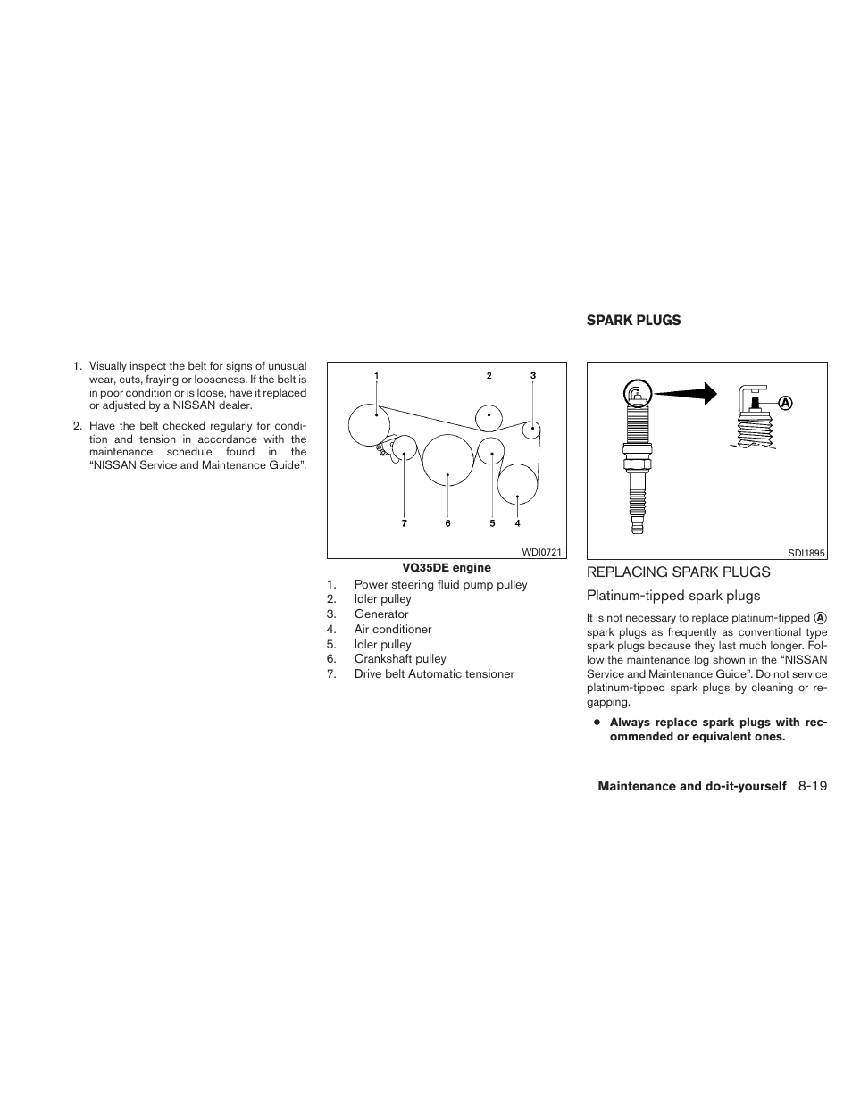 Spark plugs -19, Replacing spark plugs -19 | NISSAN 2011 Altima Coupe User Manual | Page 378 / 446