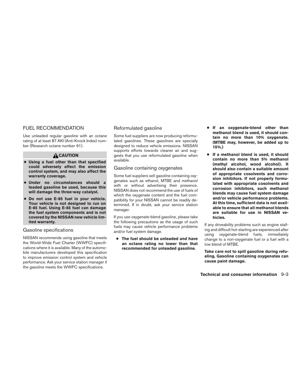 Fuel recommendation -3 | NISSAN 2011 Altima Coupe User Manual | Page 412 / 446