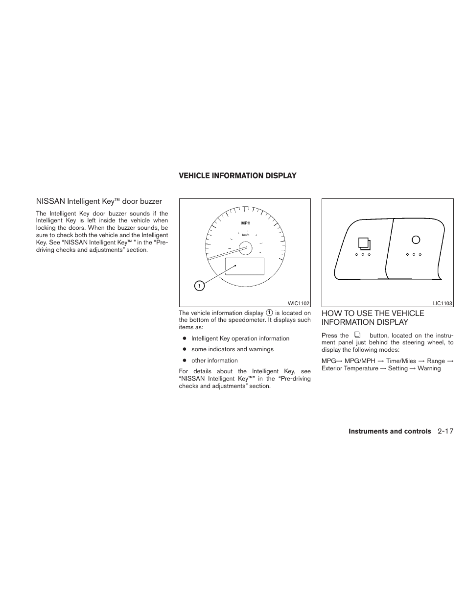 Vehicle information display -17, How to use the vehicle information display -17 | NISSAN 2011 Altima Coupe User Manual | Page 96 / 446