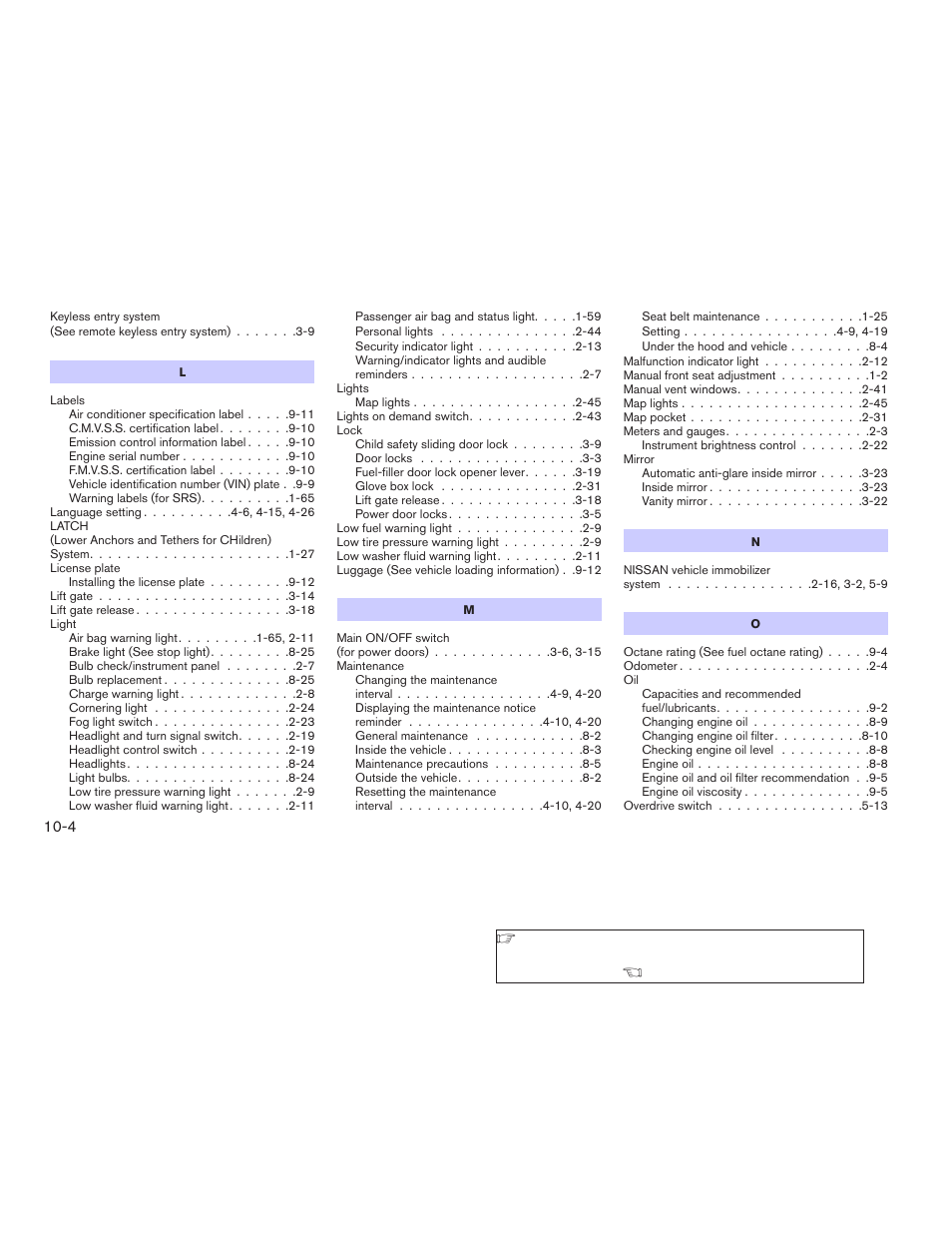 NISSAN vehicle User Manual | Page 372 / 384