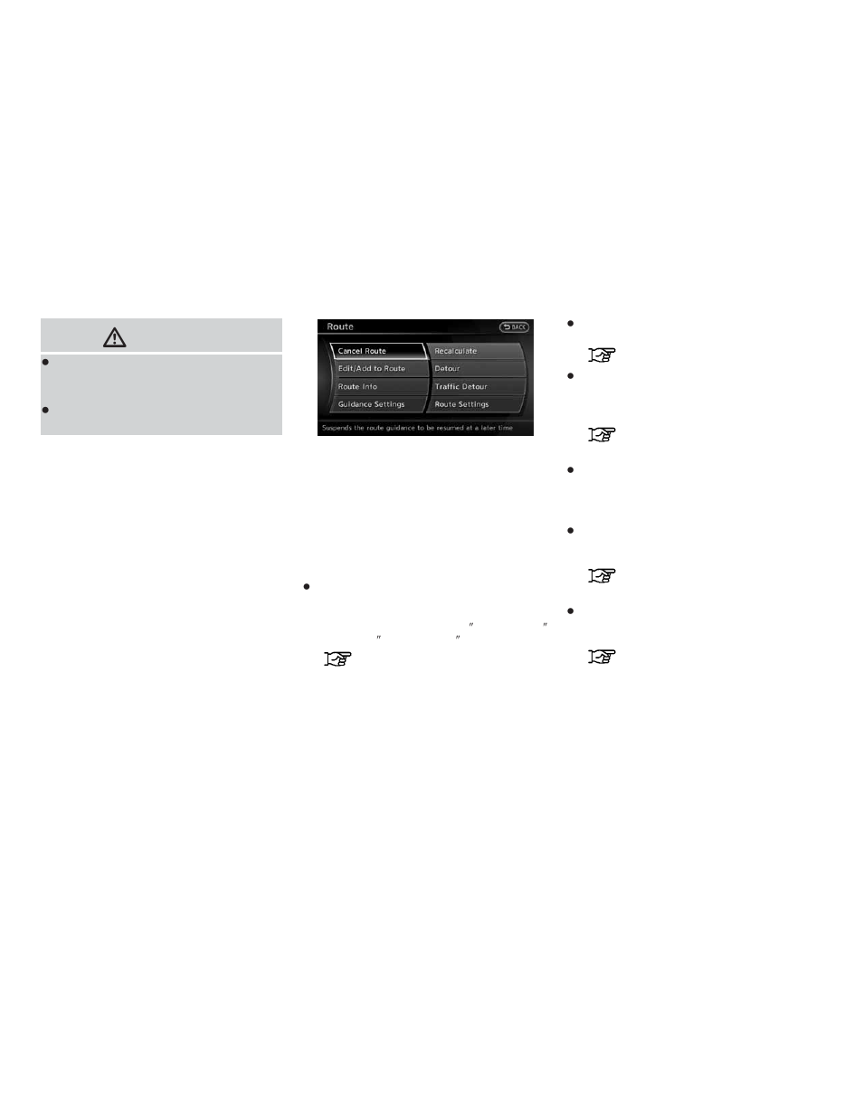 Route screen -16, Basic operation -16, Warning | NISSAN 2010 Altima Coupe User Manual | Page 121 / 312