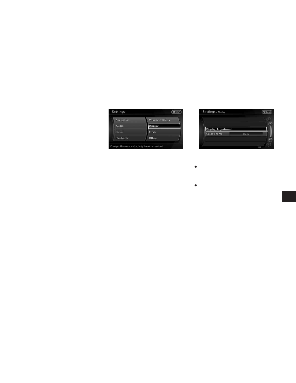 Display settings -3, Basic operation -3 display adjustment -3 | NISSAN 2010 Altima Coupe User Manual | Page 214 / 312