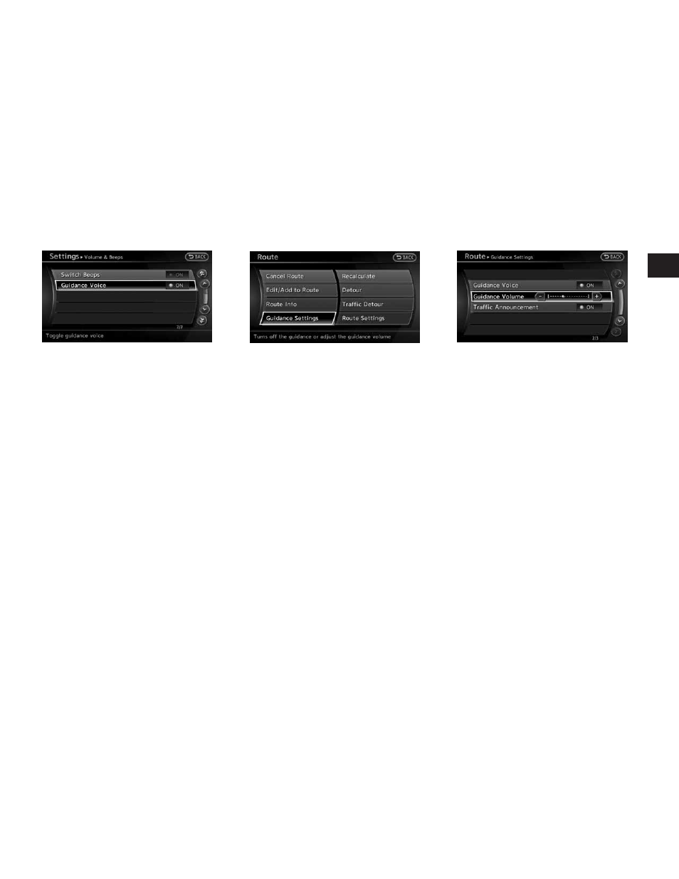 Adjusting voice guidance volume -23 | NISSAN 2010 Altima Coupe User Manual | Page 30 / 312