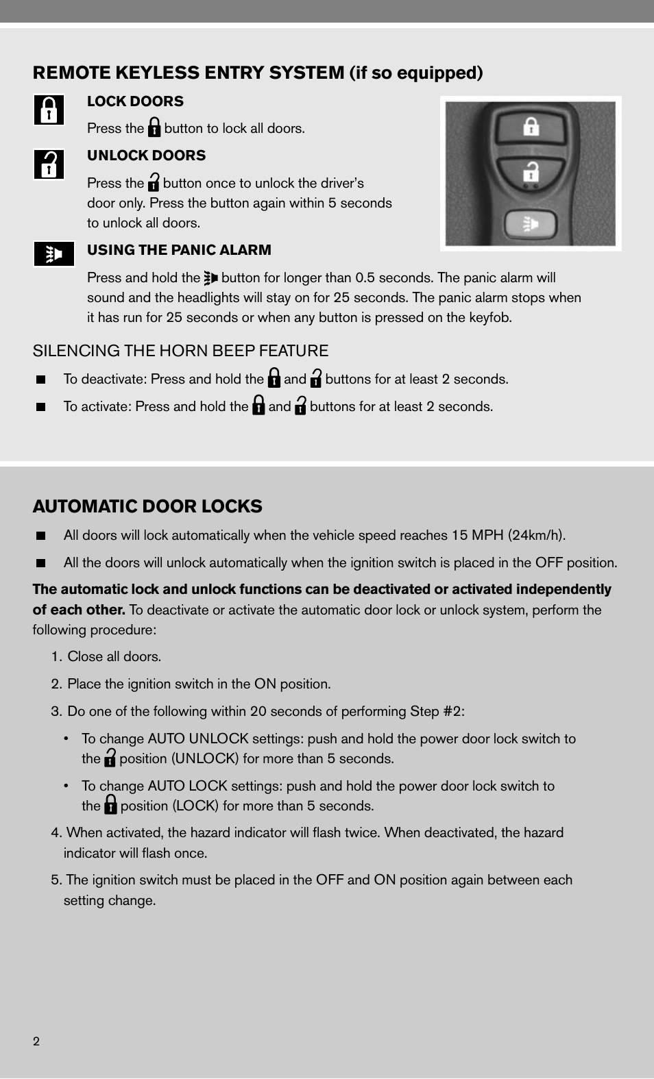 Remote keyless entry system (if so equipped), Automatic door locks | NISSAN 2010 Frontier User Manual | Page 4 / 20