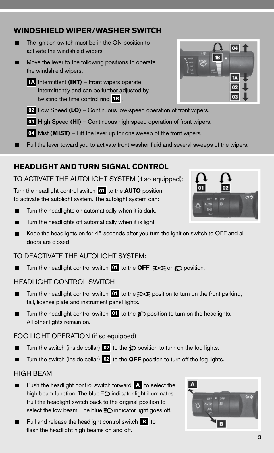 Windshield wiper/washer switch, Headlight and turn signal control | NISSAN 2010 Frontier User Manual | Page 5 / 20