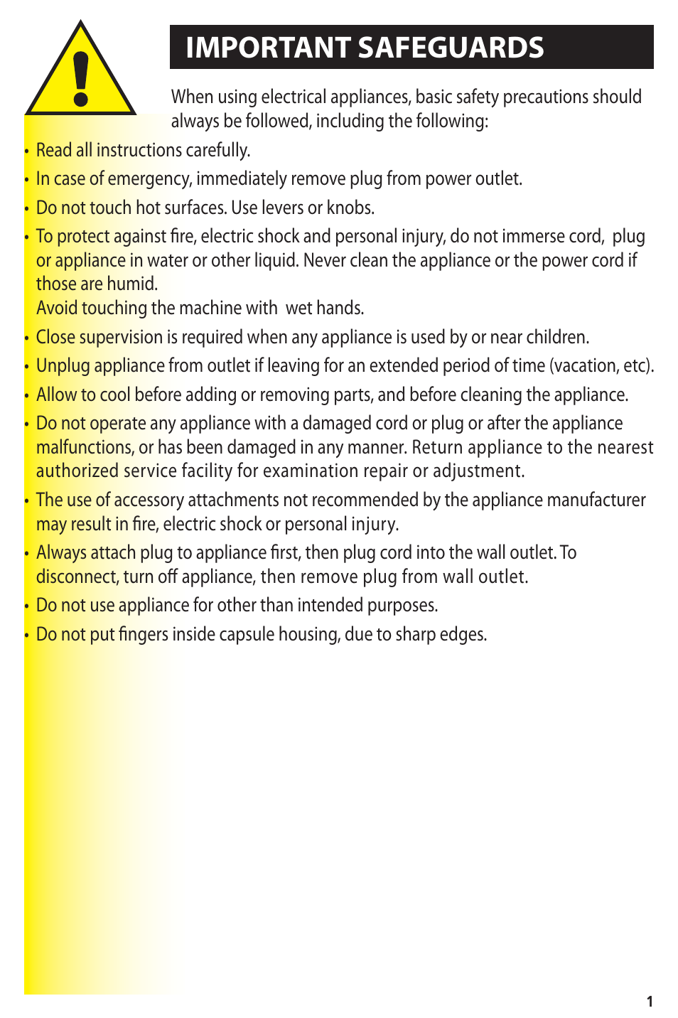 Important safeguards | Nespresso ESSENZA C90 User Manual | Page 2 / 10