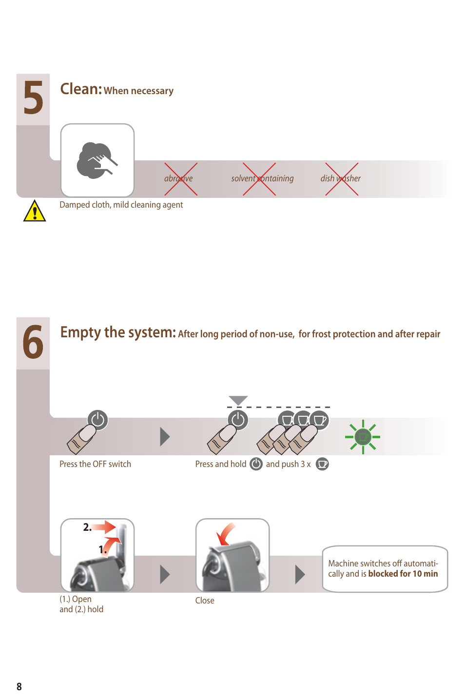 Clean, Empty the system | Nespresso ESSENZA C90 User Manual | Page 9 / 10