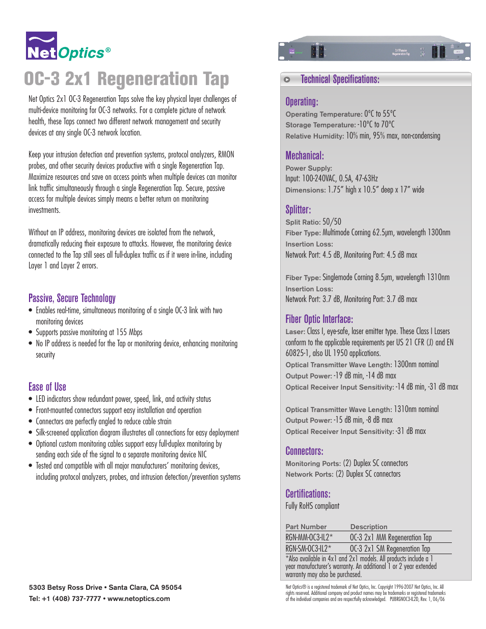 Net Optics OC-3 User Manual | 1 page