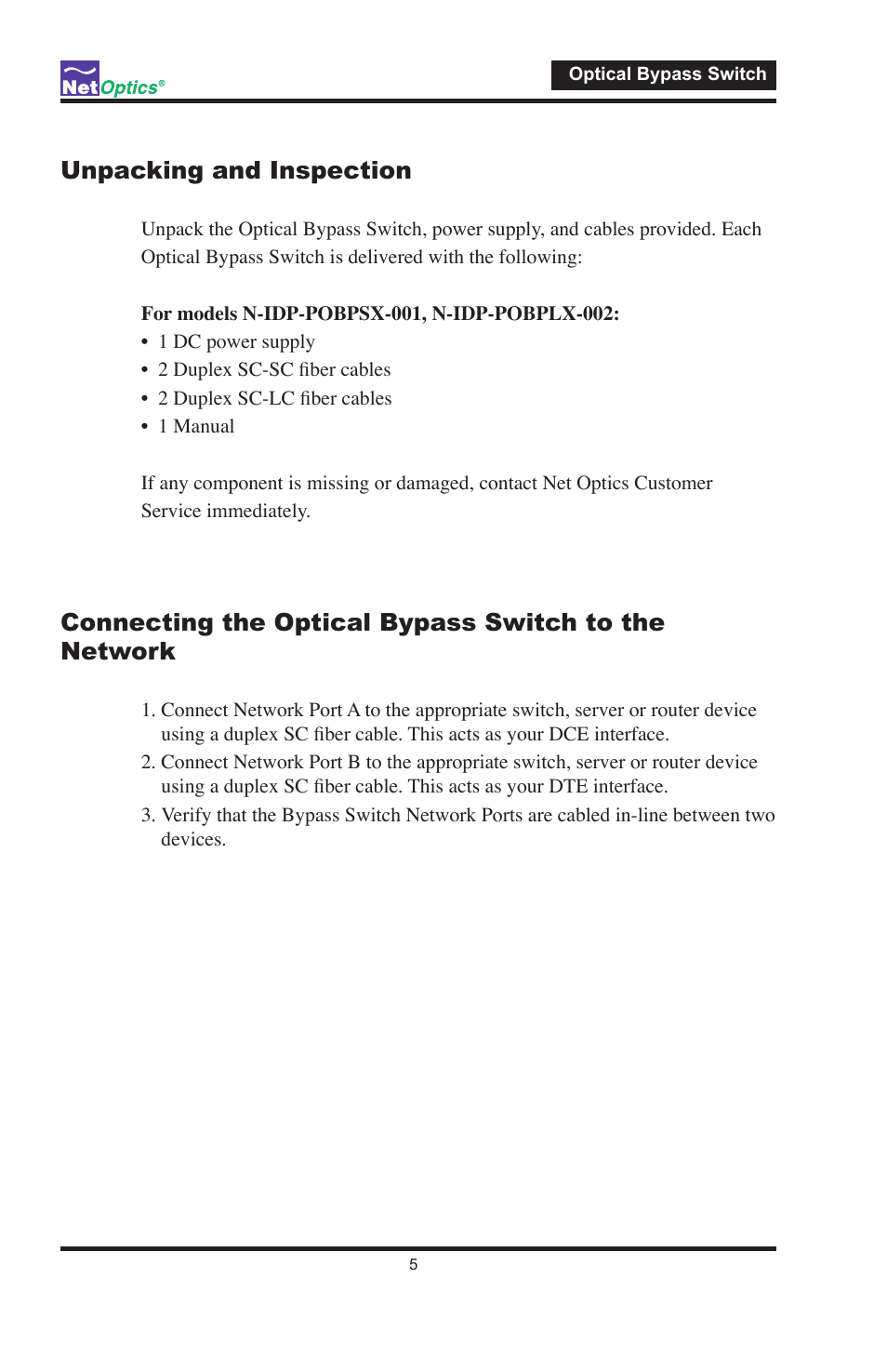 Unpacking and inspection | Net Optics N-IDP-POBPSX-001 User Manual | Page 8 / 12