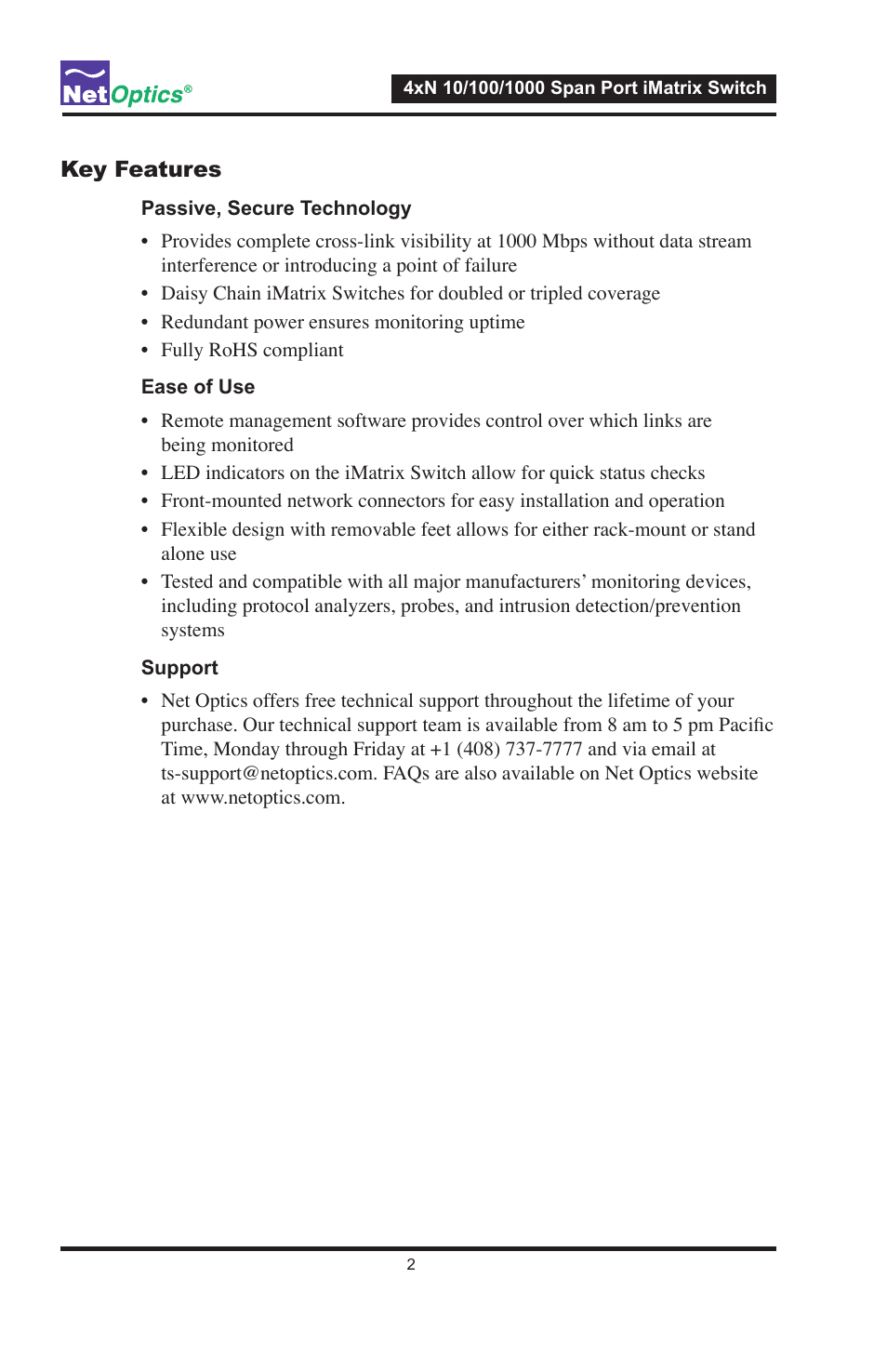 Net Optics 4xN1000 User Manual | Page 6 / 44