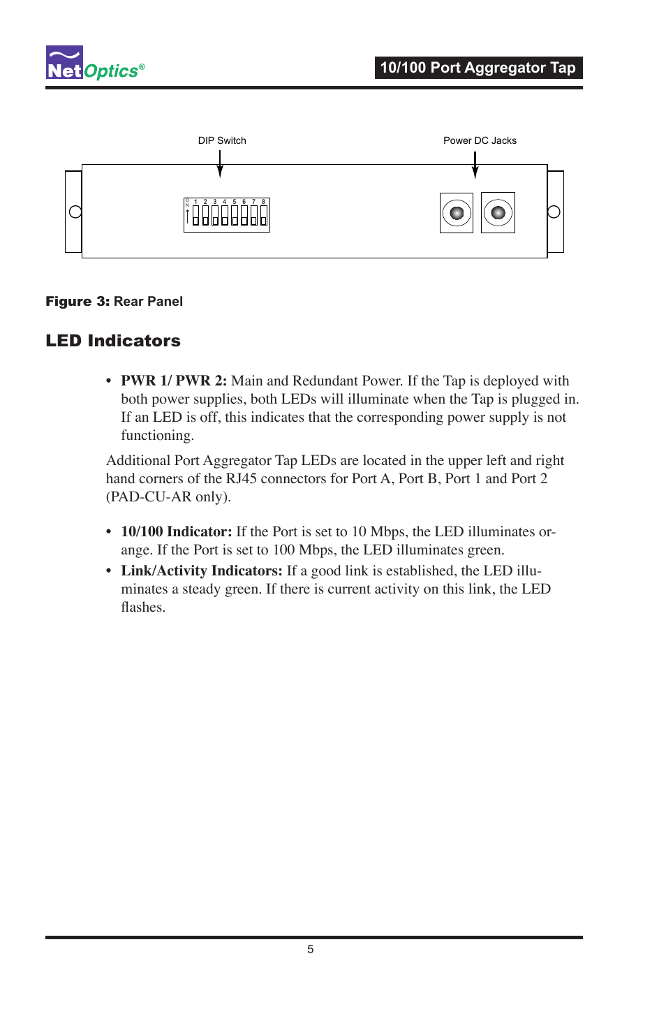 Led indicators | Net Optics PA-CU-AR User Manual | Page 9 / 20