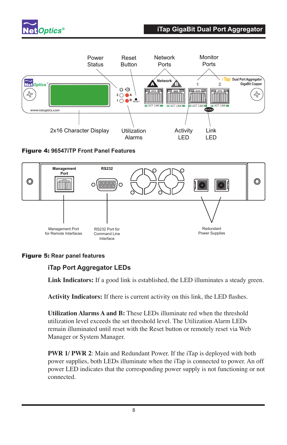 Itap gigabit dual port aggregator | Net Optics 96547iTP User Manual | Page 12 / 52