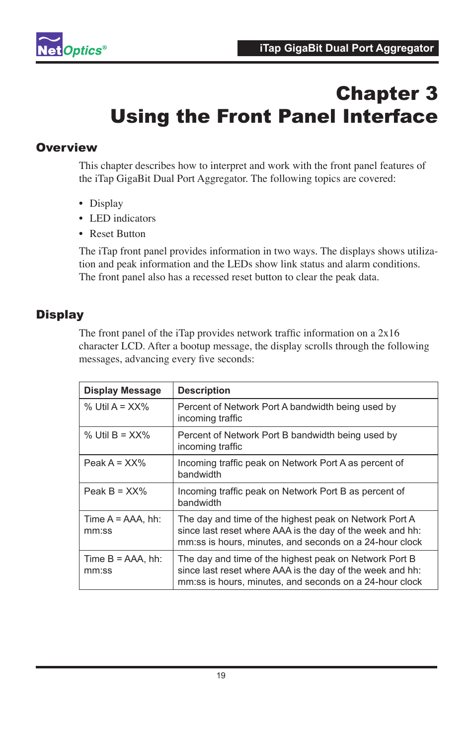 Chapter 3 using the front panel interface | Net Optics 96547iTP User Manual | Page 23 / 52