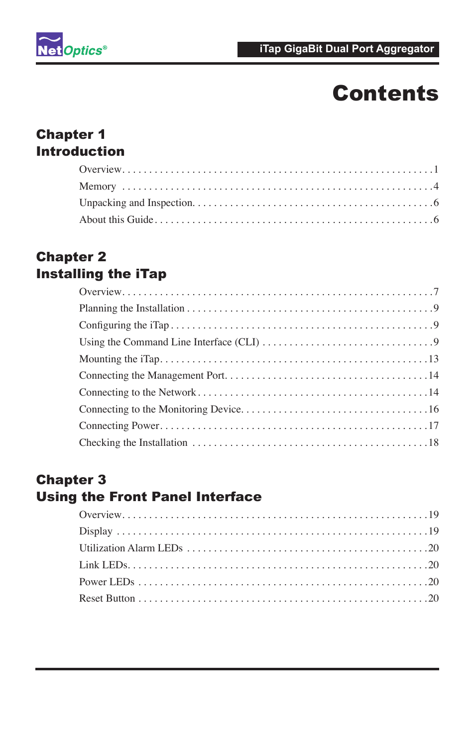Net Optics 96547iTP User Manual | Page 3 / 52