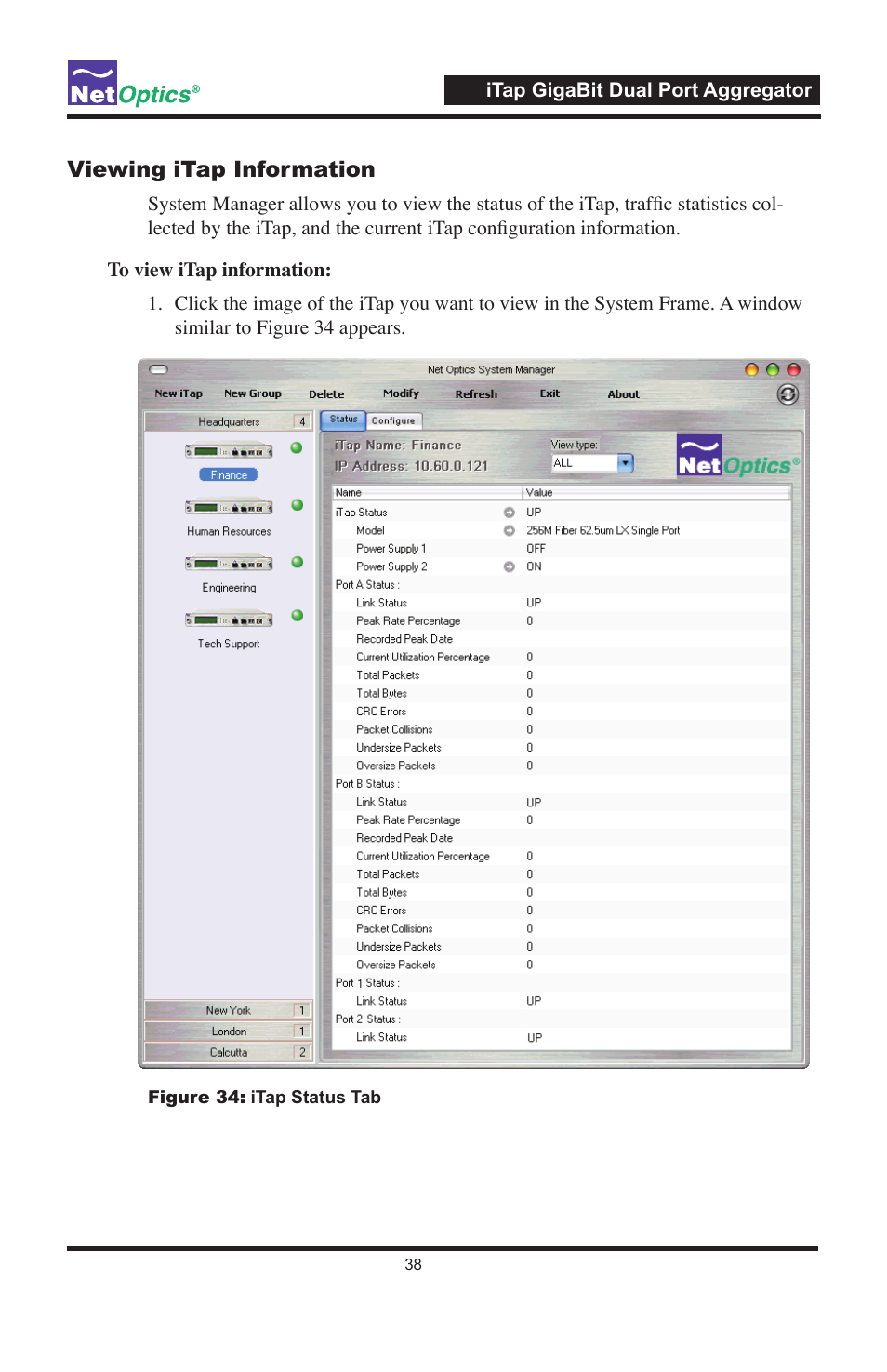 Viewing itap information | Net Optics 96547iTP User Manual | Page 42 / 52