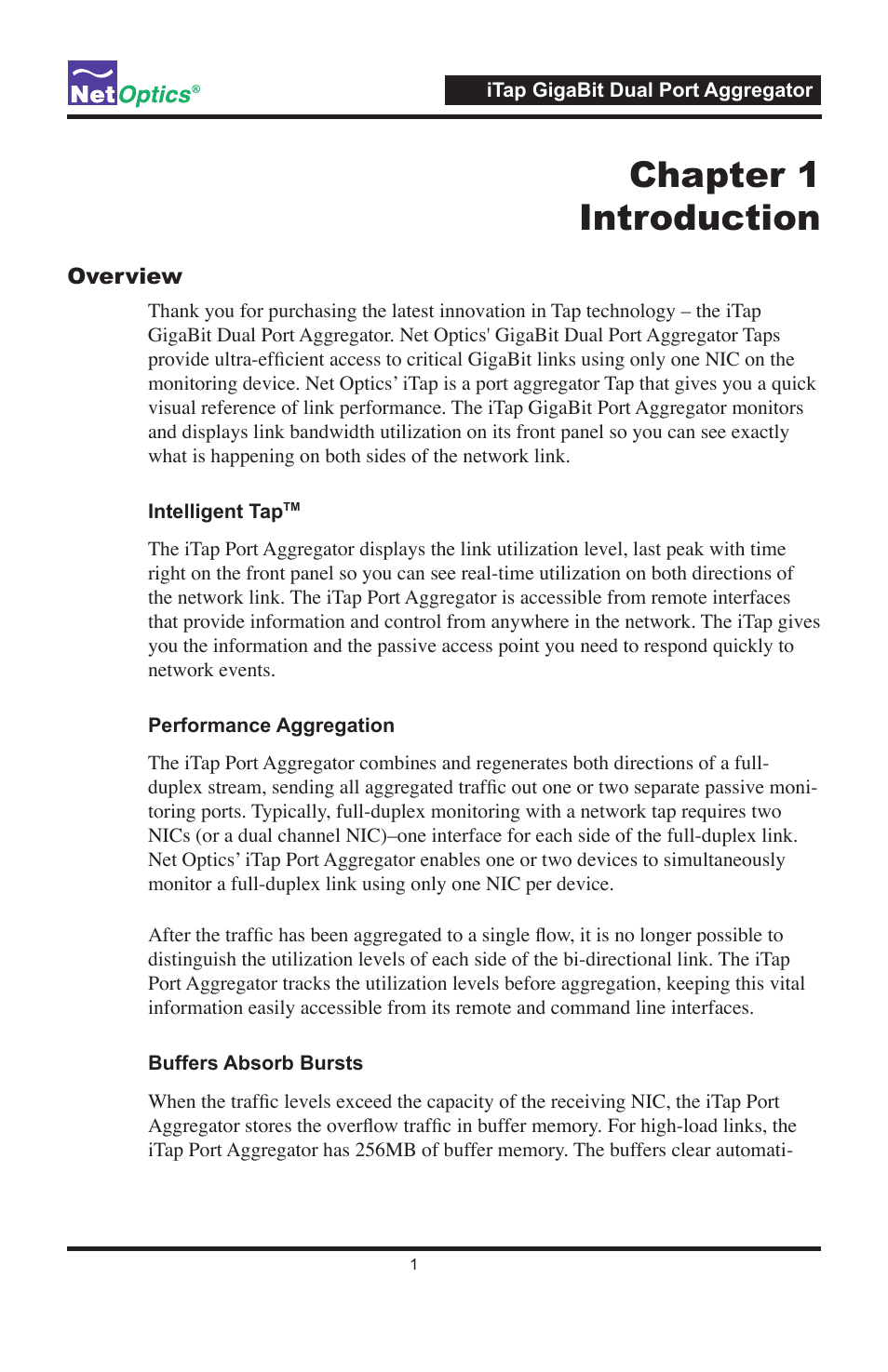 Chapter 1 introduction | Net Optics 96547iTP User Manual | Page 5 / 52