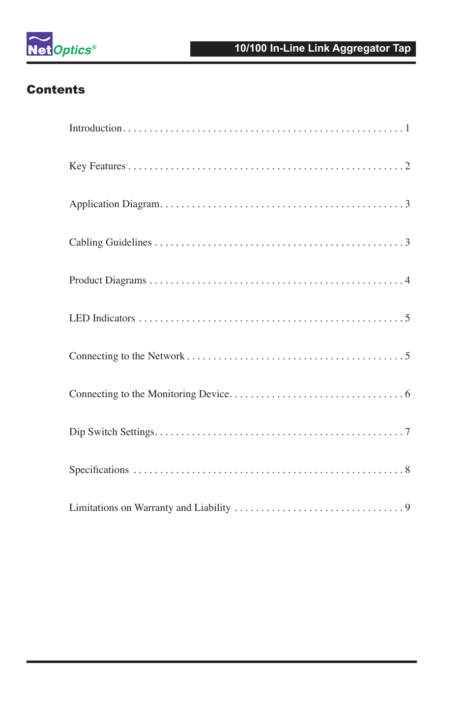 Net Optics Link Aggregator Tap 10/100 In-Line to GigaBit with SFP Monitor Ports User Manual | Page 3 / 16