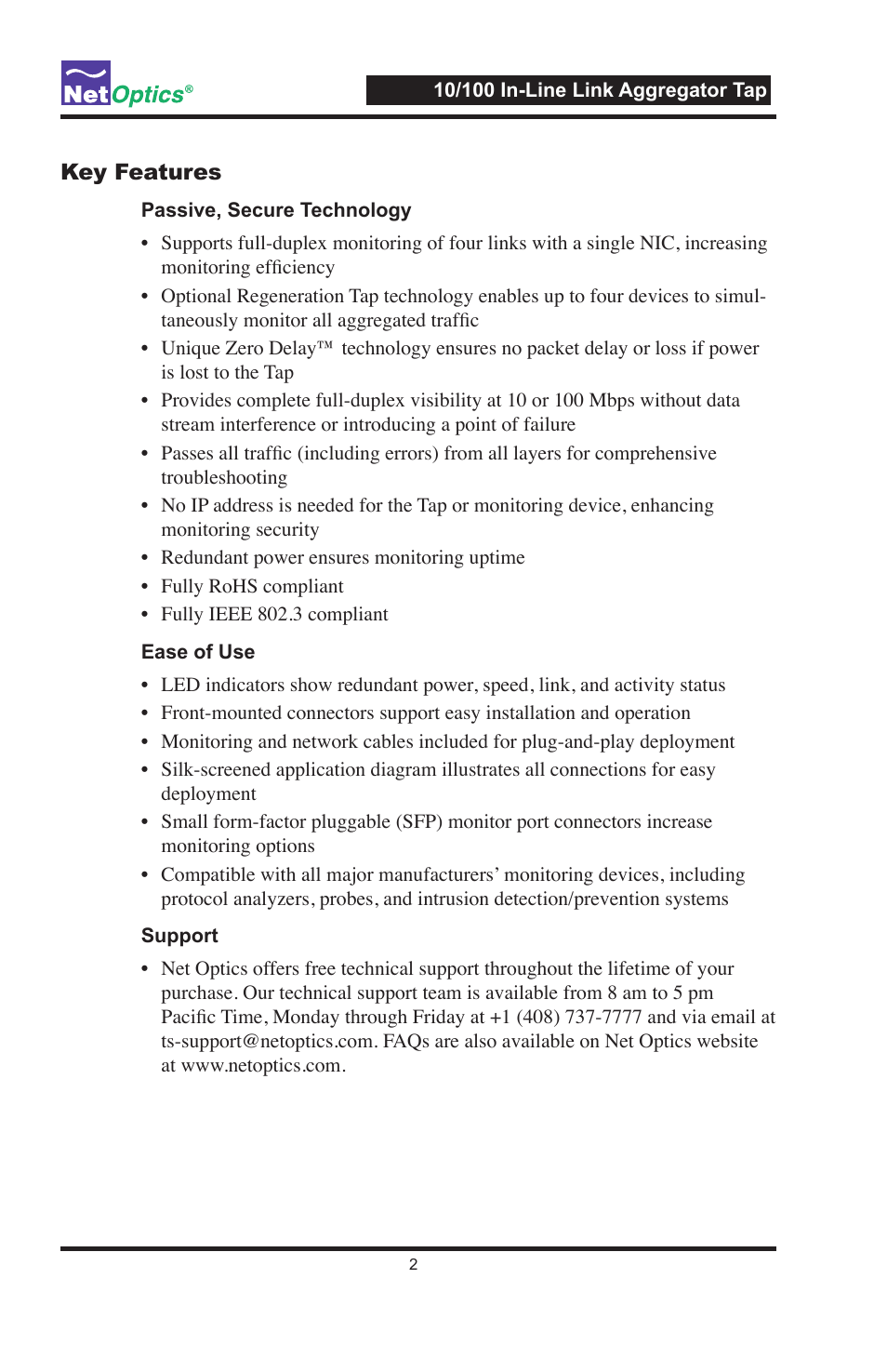 Net Optics Link Aggregator Tap 10/100 In-Line to GigaBit with SFP Monitor Ports User Manual | Page 6 / 16