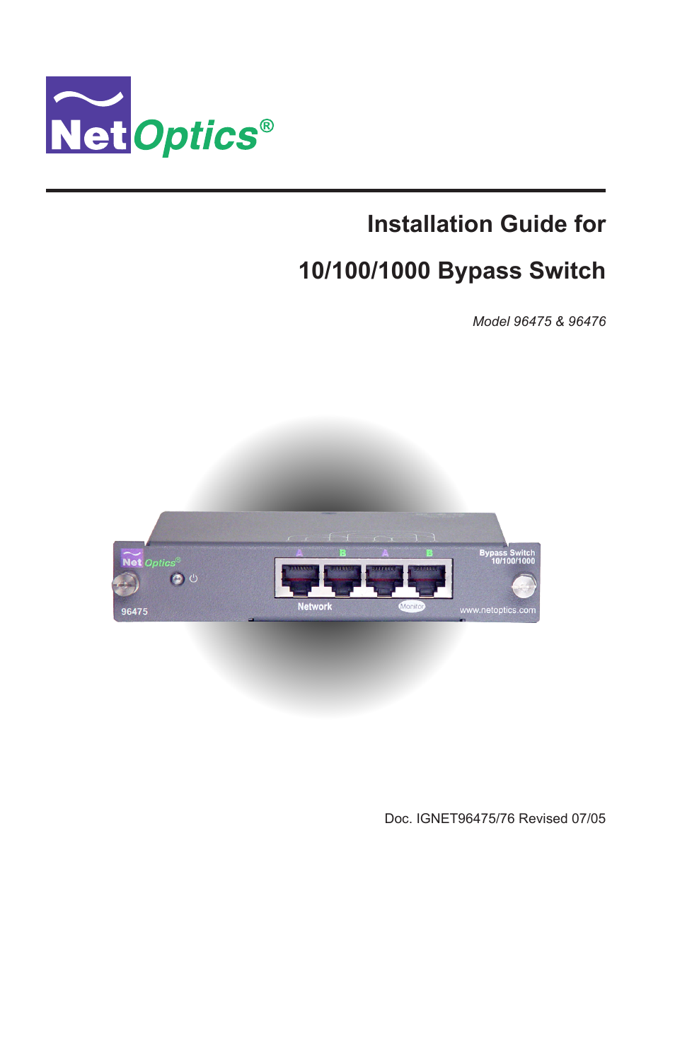 Net Optics 10/100/1000 User Manual | 10 pages