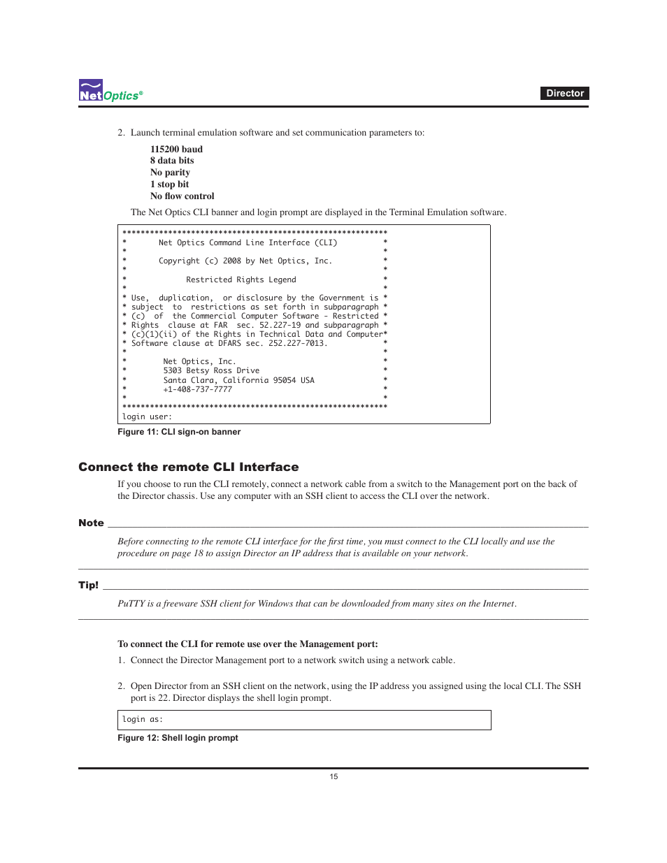 Connect the remote cli interface | Net Optics Director User Manual | Page 19 / 59