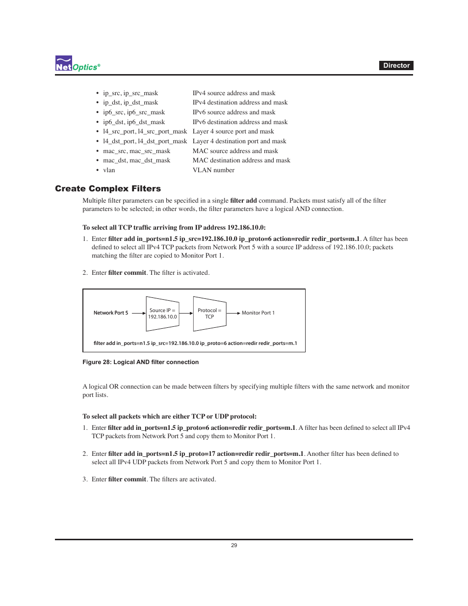 Create complex filters | Net Optics Director User Manual | Page 33 / 59