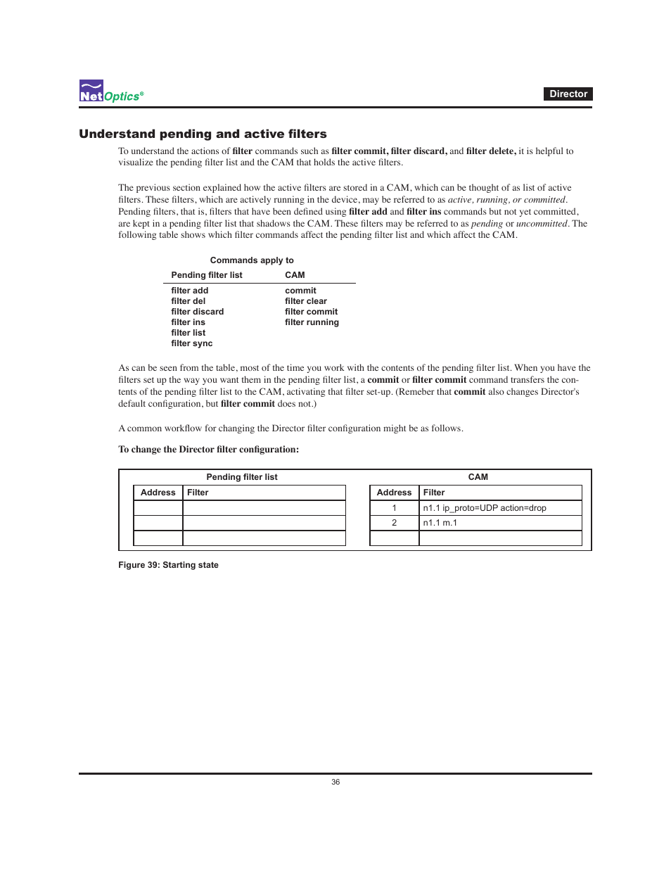 Understand pending and active filters | Net Optics Director User Manual | Page 40 / 59