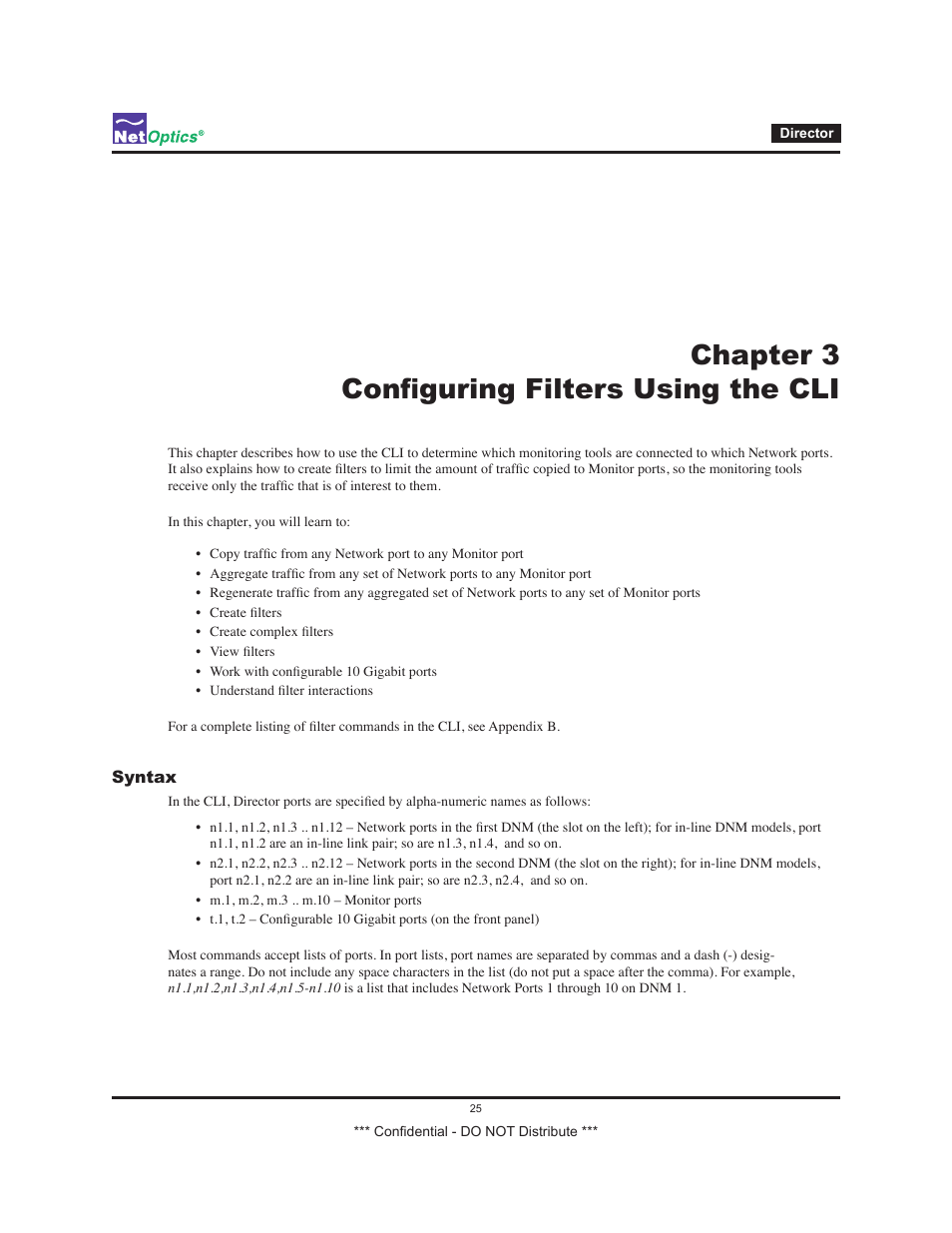 Chapter 3 configuring filters using the cli | Net Optics Smart Filtering none User Manual | Page 29 / 57