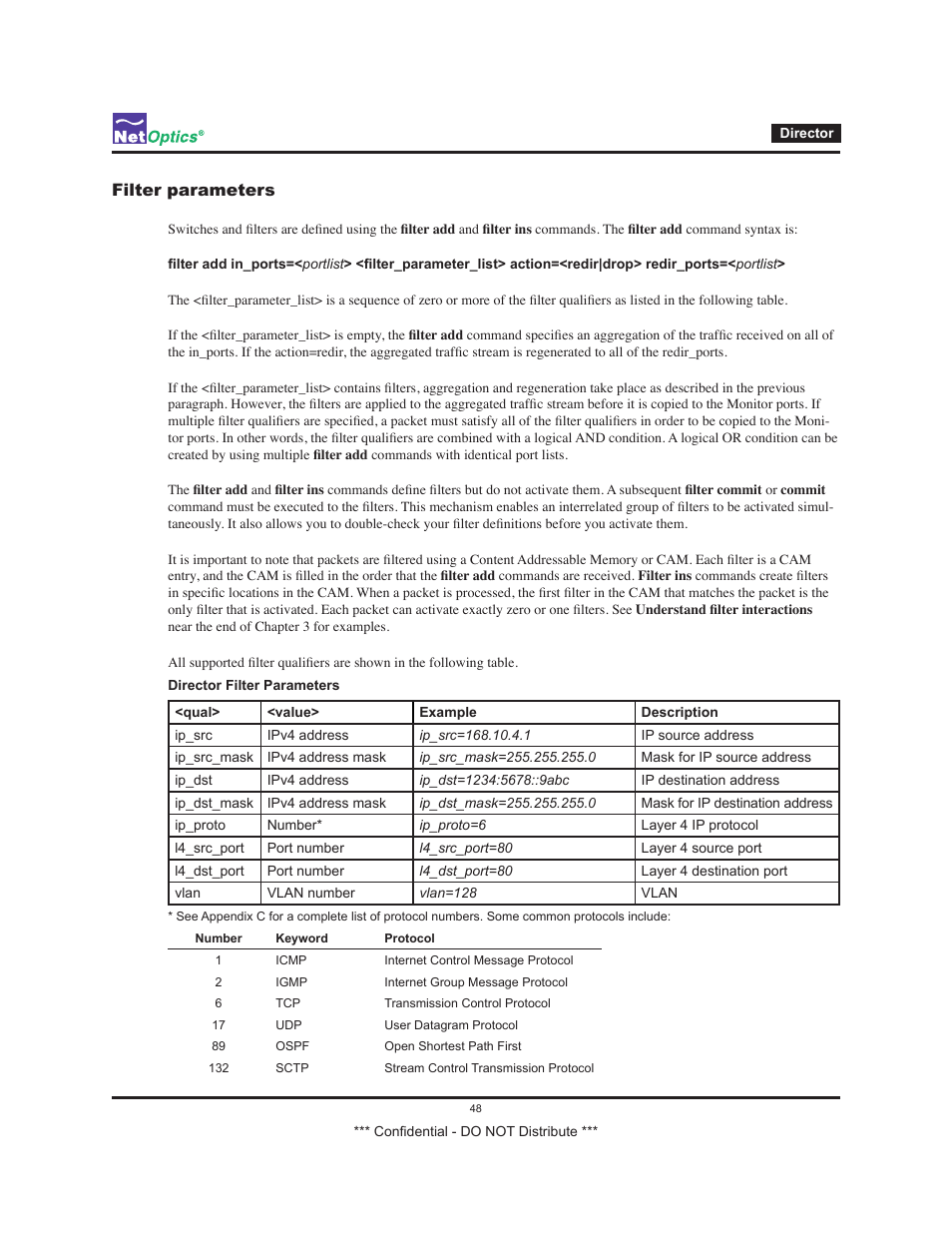 Filter parameters | Net Optics Smart Filtering none User Manual | Page 52 / 57