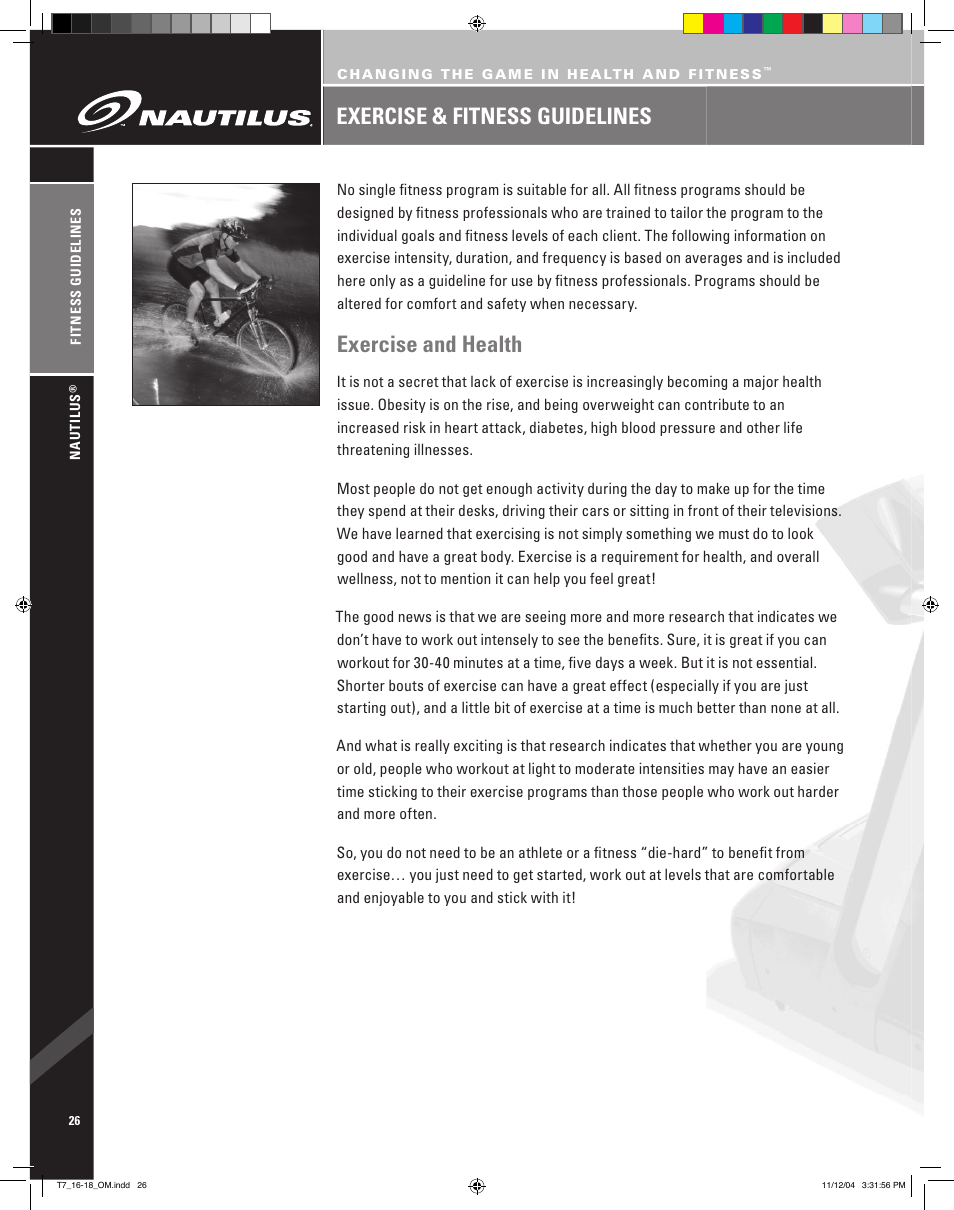 Exercise and health, Exercise & fitness guidelines | Nautilus T7.16 User Manual | Page 28 / 44