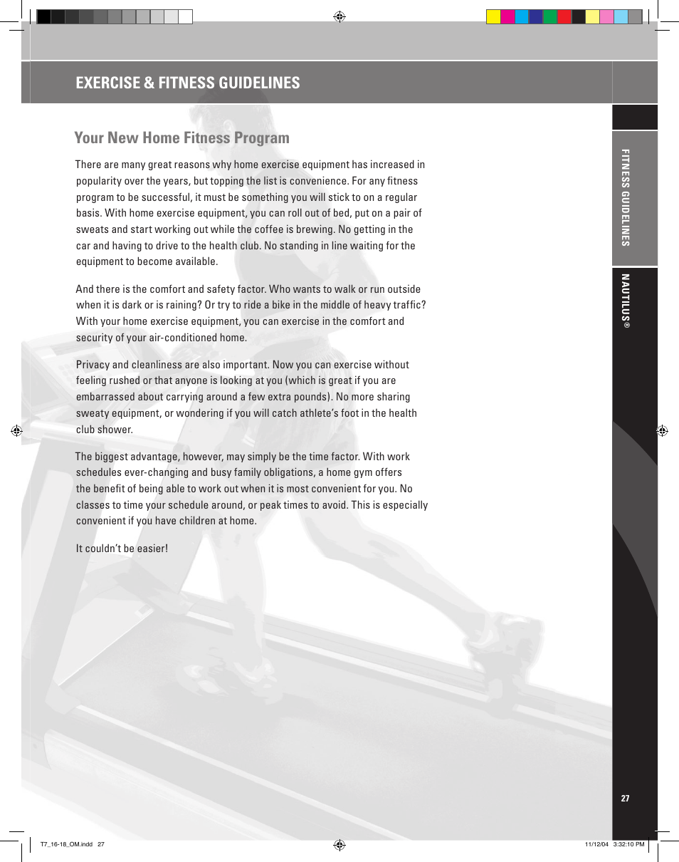 Your new home fitness program, Exercise & fitness guidelines | Nautilus T7.16 User Manual | Page 29 / 44