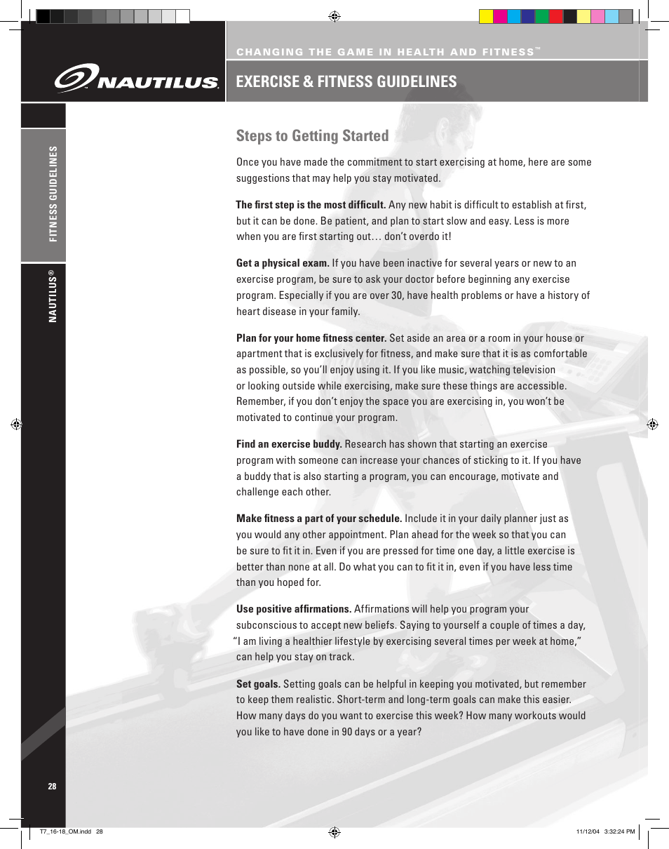 Steps to getting started, Exercise & fitness guidelines | Nautilus T7.16 User Manual | Page 30 / 44