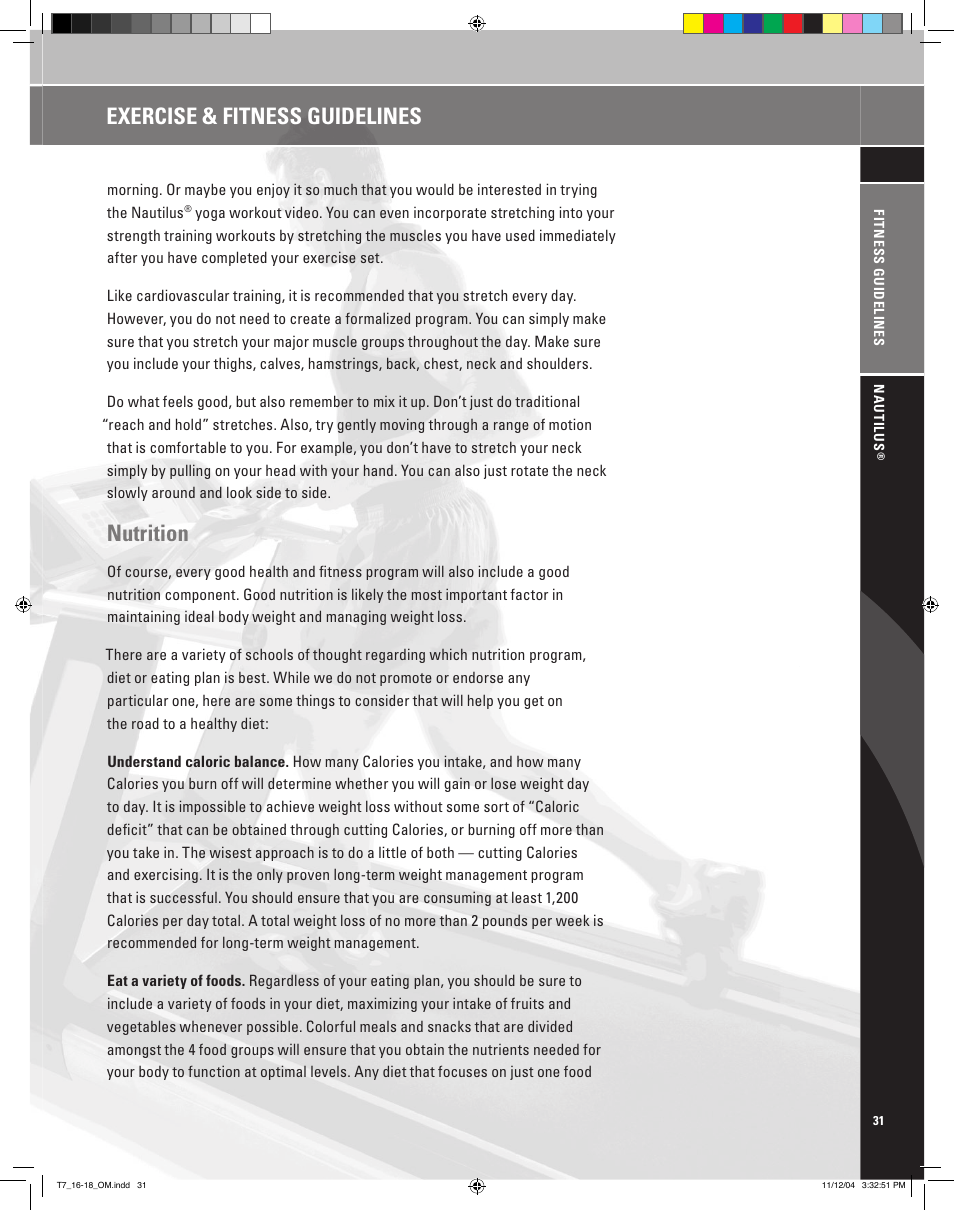 Nutrition, Exercise & fitness guidelines | Nautilus T7.16 User Manual | Page 33 / 44