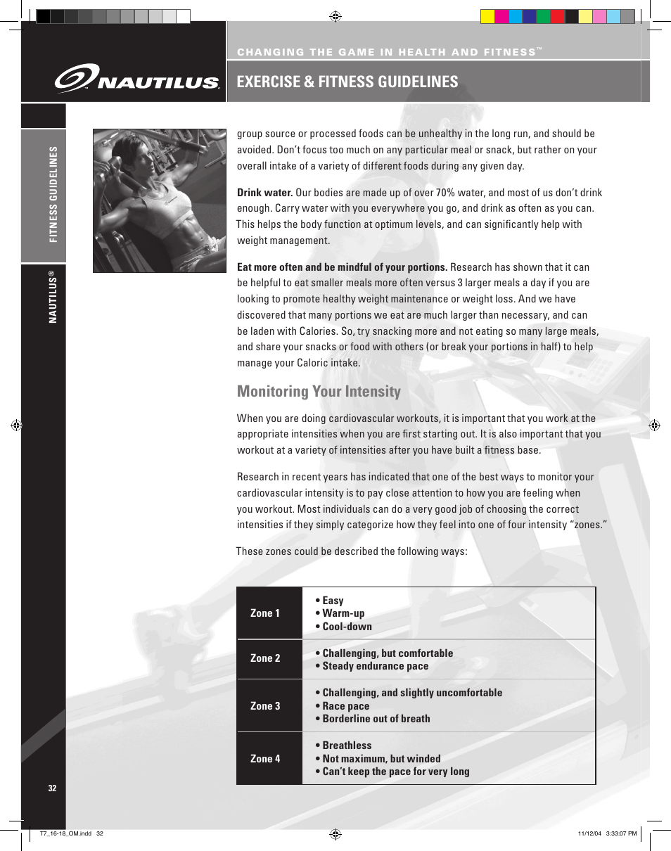 Monitoring your intensity, Exercise & fitness guidelines | Nautilus T7.16 User Manual | Page 34 / 44
