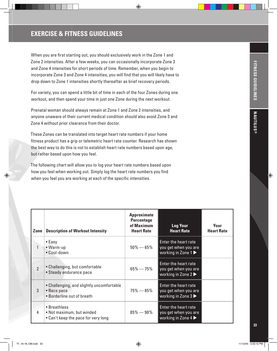 Exercise & fitness guidelines | Nautilus T7.16 User Manual | Page 35 / 44