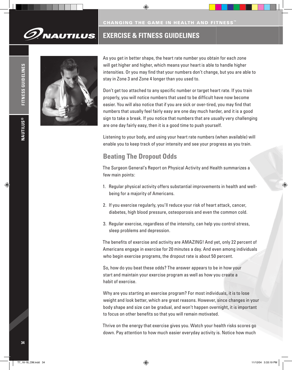 Beating the dropout odds, Exercise & fitness guidelines | Nautilus T7.16 User Manual | Page 36 / 44