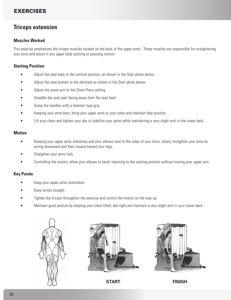 Triceps extension, Exercises | Nautilus S912 User Manual | Page 18 / 34
