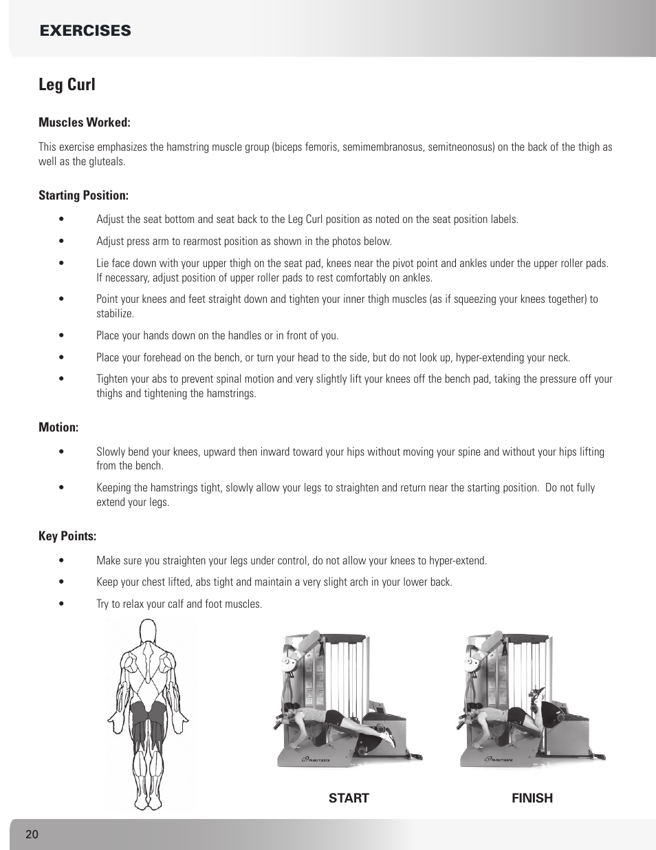 Leg curl, Exercises | Nautilus S912 User Manual | Page 20 / 34